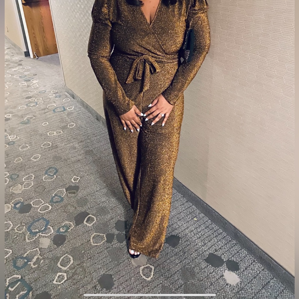 Brown and gold sparkle jumpsuit